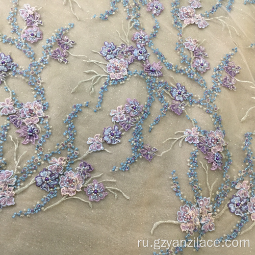 Фиолетовая хрустальная кружевная ткань ручной работы